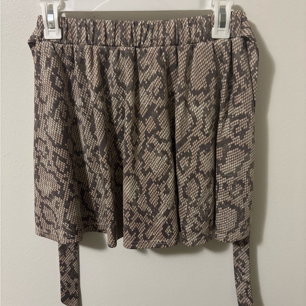 Versona Beige and Brown Snake Print Mini Skirt